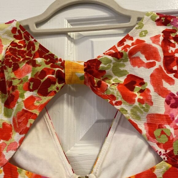 Guess Los Angeles Floral Watercolor Print Zip Front Dress Bow Back Size 8 - Picture 11 of 12